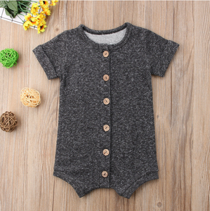 Stylish Short Sleeve Bodysuit - With Wooden Buttons